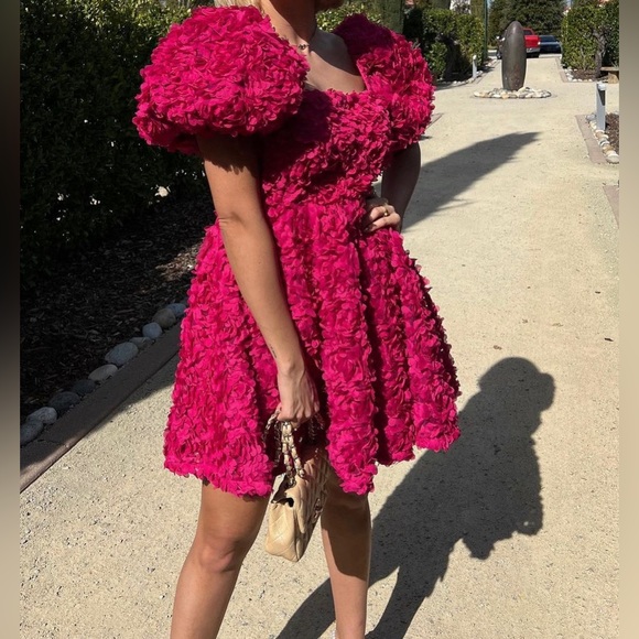 FOREVER UNIQUE PINK TEXTURED PUFF SLEEVE MINI DRESS - Picture 3 of 9